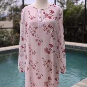 LAUREN RALPH LAUREN CHERRY BLOSSOM DRESS L/S Sheer Sleeves Size 10P